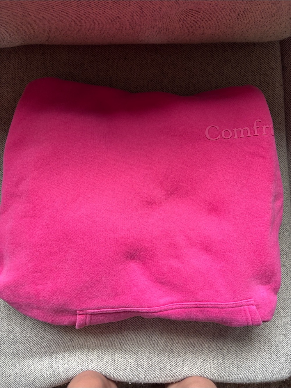 Hot Pink 'Comfrt” Embroidered Sweatshirt